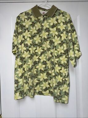 Skins Olive & Yellow Floral Polo Shirt - Casual Short Sleeve